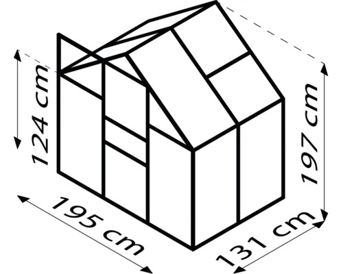 Technický nákres skleníka s rozmermi