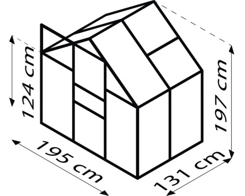 Rozmery skleníka: šírka 195 cm, hĺbka 131 cm a výška 197 cm
