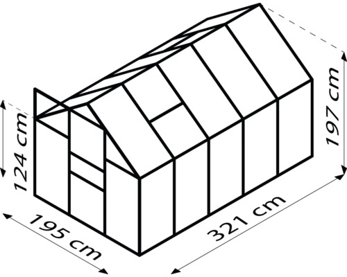 Technický výkres skleníka s rozmermi