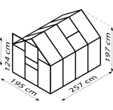 Rozmery skleníka: 195 krát 257 krát 197/124 centimetrov
