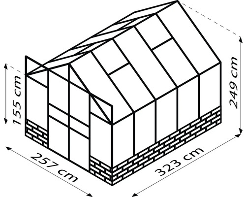 Nákres skleníka s rozmermi