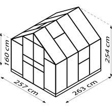 Ilustrácia skleníka s rozmermi 257 cm x 263 cm x 254 cm x 160 cm