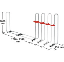 Stojan na bicykle s rozmermi 1000 mm výška, 1720 až 2340 mm šírka a 256 mm hĺbka
