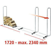 Regál na palivové drevo s polenami, roztiahnuteľný od 1720 do maximálne 2340 milimetrov