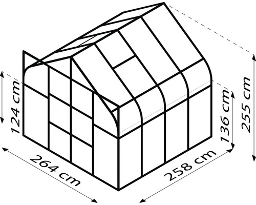 Rozmery skleníka: 264 x 258 x 255 cm