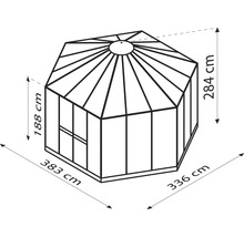Skleník Vitavia Hera 9000 kombinácia skla a polykarbonátu 382x331 cm hliník vr. základového rámu