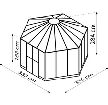 Skleník Vitavia Galaxis 9000 kombinácia skla a polykarbonátu 336x383 cm biely vr. základového rámu