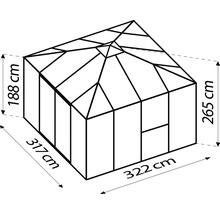 Skleník Vitavia Fortuna kombinácia skla a polykarbonátu 314,4x314,4 cm rám čierny