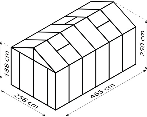 Obrázok skleníka s rozmermi 258 x 465 x 250 centimetrov