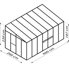 Skleník k stene Vitavia Athena 11900 kombinácia skla a polykarbonátu 265,9x460,1 cm hliník