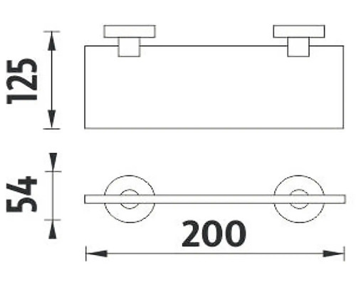 Technický výkres držiaka toaletného papiera s rozmermi 125, 54 a 200 milimetrov