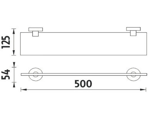 Technický výkres kúpeľňovej police s rozmermi