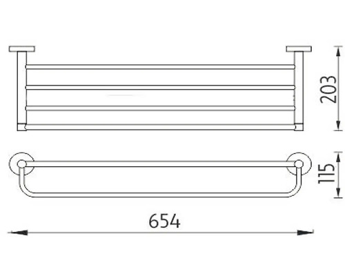 Technický nákres držiaka na uteráky s policou a rozmermi