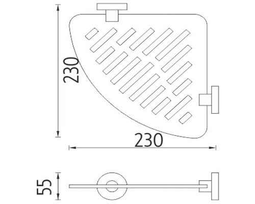 Technický výkres rohovej sprchy s rozmermi