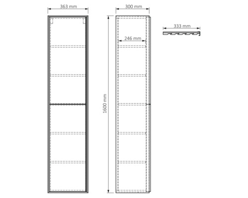 Technický nákres skrine s rozmermi