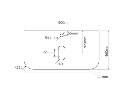 Technický výkres umývadla s rozmermi